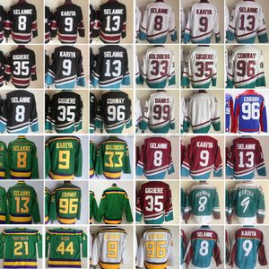 Movie College Vintage ishockey bär tröjor sydda 8TeemuSelanne 9PaulKariya 13TeemuSelanne 35Jean-SebastienGiguere 96CharlieConway 99AdamBanks Jersey