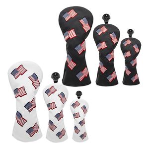 Golf Head Covers Premium Leather US Flag Golf Accessories for Woods Hybrids Long Neck Club Covers Interchangeable Number Tag 0704