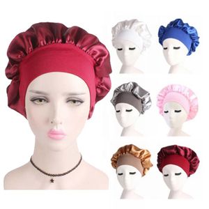 Single-Layer Shower Cap Women Satin Bonnet Sleeping Hat Female Hair Protect Hats Confinement Cap Head Cover Bathroom Accessories 15 Colors