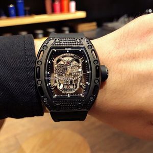 Men's automatic mechanical watch folding buckle imported rubber watchband skull ghost head watch size 43x50mm dial diamond series
