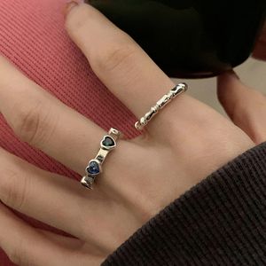 Korean Cute Colorful Heart Crystal Open Ring For Women Fashion Gold Color Adjustable Finger Knuckle Rings Jewelry