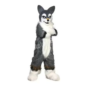 Costume da mascotte Husky di alta qualità in peluche grigio scuro Halloween Natale Personaggio dei cartoni animati Abiti Vestito Volantini pubblicitari Abbigliamento