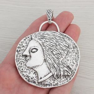 Pendant Necklaces X Tibetan Silver Large Hammered Carved Goddess Round Charms Pendants For Necklace Jewelry Making 69x65mmPendant