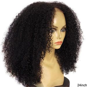 Wholesale 4c afro wig resale online - 4A B c afro kinky curly human hair wigs full natural x4 hd lace front wig with baby hair pre plucked for black women Density middle part