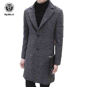 Men's Wool & Blends Riinr 2021 Woolen Coat Autumn Winter Fashion Classic Pure Color Men Korean Version Of The Middle-length Handsome T220810