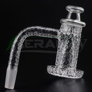 Beracky Sandblasted Beveled Edge Smoking Quartz Charmer Banger Set With Cap Cone Terp Pearl 20mmOD Carving Pattern Quartz Nails For Glass Water Bongs Dab Rigs Pipes