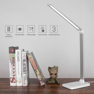 52 lysdioder bordslampa dimbar sängbordslampa med USB-laddningsport Touch Control 6W 3 Ljusa färger 1-timmars autotimer aluminium
