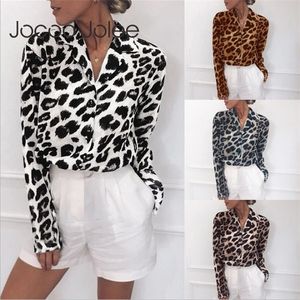 Chiffon Blus långärmad sexig leopardtryck blus avstänga krage lady kontor skjorta tunika casual lös toppar överdimensionerade blusa 220513