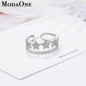 Cluster Rings ModaOne Zircon Double Line Star Adjustable Ring For Women 925 Sterling Silver Girl Fashion Bague JZ254 Edwi22