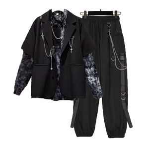 Autumn Women Chain Cargo Pants+Chian Blouse+Chain Vest Women Streetwear Harajuku 3 Piece Set For Women Pants 220328