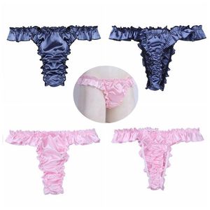 Men's G-Strings #M-XXL Men Underpants Lingerie Soft Shiny Frilly Panties Sissy Bikini Briefs Thong Underwear Swimsuit Party CostumeMen's