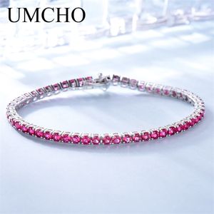 Umcho Rich Color 만들기 Ruby Bracelet for Women 925 Sterling Silver Jewelry 1 월 Birthstone Romantic Wedding Fine Jewelry J190612