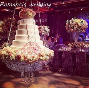 Romantisk bröllopsfest Mall Faux Crystal Chandelier Style Drape Suspenderad Cake Swing Cake Stand