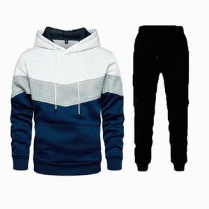 Testes masculinos Men Fashion Jogging Suits Street Leisure Sport Sweater Solte Pocket Color Contrast Juventude capuz de capuz