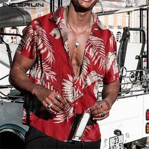 Verão havaiano vermelho camisas tropicais camisas florais homens topos camisa casual manga curta botão de algodão chemise solto férias praia 220812