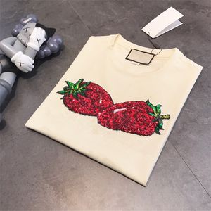 Frühling 2020 New Girl Strawberry Pailletten zarte Stickerei lässige lockere losen runden Hals kurzarm T -Shirt LJ200827