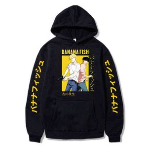 Banana Balık Anime Hoodie Erkekler/Kadınlar Popüler Moda Harajuku Muz Balık Hoodies Sweatshirt Surver Sokak Giysileri Y220713