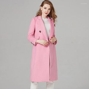 Damen Trenchcoats 2022 Frühlingsmodell Europäische und amerikanische rosa X-lange doppelseitige Plüschmantel Wollfrauen