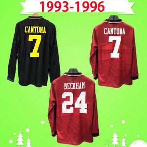 Man 1993 1994 1995 1996 Long Sleeve Red Away Black Soccer Jerseys Retro 93 94 95 96 Giggs utd Beckham Cantona Football Shirts S-2xl