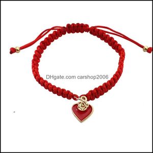 Link Chain Bracelets Jewelry Handmade Braided Love Heart Shape Bracelet Women Lucky Red Rope Knot For Valentines Gift Charm Br Dhyap