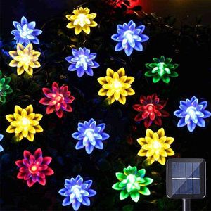 Lotus Solar Lighting String LED Outdoor Cherry Blossoms String Lights Wedding Party Christams Garden Fairy Home Patio Decor J220531