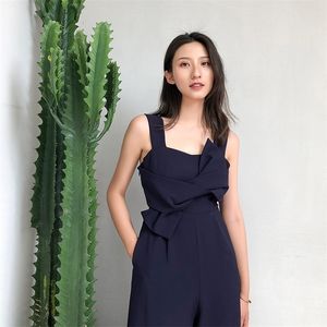 Sexy Bow Strap Bemsuit Wide Legs Summer Summer Summeress Backless Calflenge Pants Bodysuits Solid Fashion Higt Weist Rompers Womens T200509