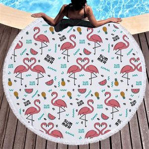 Toalha de praia redonda de microfibra de Flamingo inteira Mandala Big Towels de praia Bobagem Picnic Yoga Mat Boho Tobelo de Tabinha Diâmetro 150cm271s