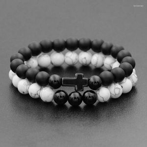 Fili di perline Uomo Perline naturali Braccialetti trasversali in acciaio inossidabile Bracciale con perline di preghiera Donna Gioielli in legno Yoga HommeBeaded Lars22