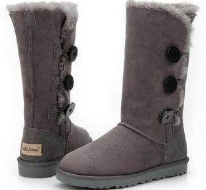 Hot Sell Classical Style Tall 3 Knapp 1873 Kvinnor Snö Stövlar Sheepskin Fur Håll Varm Boot U Tag Dustbag Kort Vackra födelsedag Julklappar