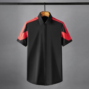 Plaid Splicing Male Shirts Luxury Short Sleeve Cotton Casual Mens Dress Shirts Summer Slim Fit Party Black Man 4xl