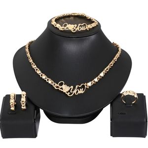 Hot African For Women Heart I Love You Set Wedding Jewelry Set Earrings Xoxo Necklace Armband Gifts 201222