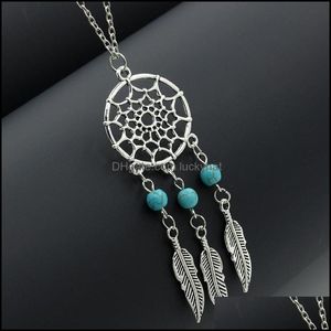 Wholesale feather fashion jewelry resale online - Pendant Necklaces Pendants Jewelry Dream Catchers Choker Vintage Sier Wings Feather Leaf Turquoise Adjustable Necklace For Women S Fashion