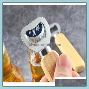 Openers Kitchen Tools Kitchen Dining Bar Home Garden Mini Skater Wooden Handle Stainless Steel Beer Bottle Opener Engraved Smooth Rubber