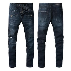 2022 Mens Jeans Hip Hop High Street Fashion Retro rivna Fold Stitching Men's Woemns Designer Motorcykel Ridning Slim Montering Casual Pants Brand Hole Jean#808