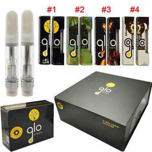 best selling GLO Extracts Vape Cartridges 0.8ml 1ml Empty Vapes Pen Carts NEWEST Packaging 510 Thread Thick Oil Cartridge Atomizers Glass Tanks Vaporizer Magnetic Display Box