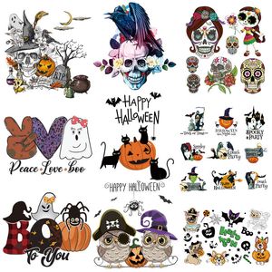 Notions Skull Iron on Patches Wholesale Halloween Supplies Cute Pumpkin Bat Heat Transfer Decals Stickers for Clothing Hoodies Bags