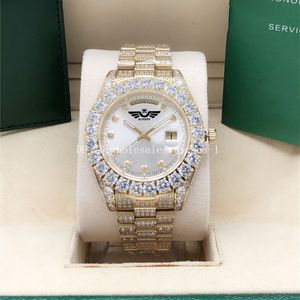 Assista Full Diamond Silver Dail Presidente 228238 228239 Sapphire Big Diamond Bezel 43mm 18k Gold Men Automático Avanadores de pulso com caixa original