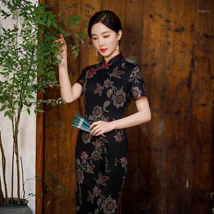 Kinesisk klänning sommar cheongsam kjol temperament lång skiv knapp parti qipao bröllop slits orientalisk skönhet etniska kläder