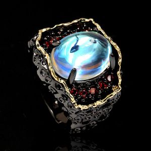 Cluster Rings Fashion Hollow Moonlight Gemstone Ring Luxury Temperament Red Embellment Black Gold Chiang Female Jewelrycluster