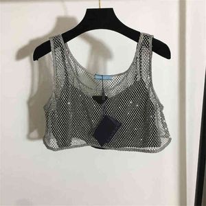 Roupas de grife moda temperamento triângulo emblema diamante colete suspender topo 2 peça terno camis mulheres sexy mangas verão vest9