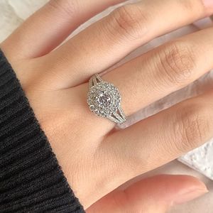 ボックスの女性の贅沢925スターリングシルバーの結婚指輪星空のスカイデザイナーのジュエリーデザイナーの婚約リングのための花嫁ファッションクラシックラブリングギフトサイズ6-9