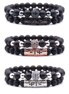 Beaded Strands 2 Pieces Of Black Frosted Stone Micro-inlaid Hao Round Ball Long Tube Energy Bracelet Ethnic Natural Jewelry Lars22