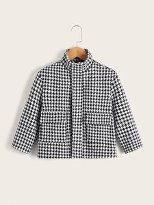 Toddler Erkek Houndstooth Baskı Sahte Boyun Ceket O