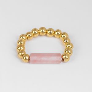 Anello elastico da 4 mm per donna Uomo a forma di tubo Pietra naturale Perline d'oro Anelli Anello di quarzo rosa di cristallo Gioielli vento da spiaggia bohémien all'ingrosso