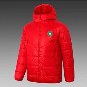 21-22 Marocko Men's Down Hoodie Jacket Winter Leisure Sport Coat Full Zipper Sports Outdoor Warm Sweatshirt Logo Custom