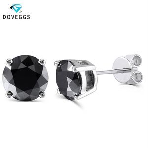 Doveggs Moissanite toptan satış-Doveggs Sterling Solid Gümüş CTW mm Siyah Yuvarlak Moissanit Elmas Saplama Küpe Küpe Küpe Takı CJ192470