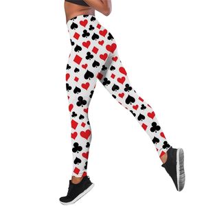 Women Leggings Peach Heart Playing Cards Pattern Mid High Waist Elasticity Legging Female for Indoor Push Up Trousers W220616