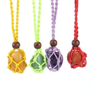 Anhänger Halsketten 12 stücke Einstellbare Halskette Schnur Leere Stein Halter Farbe Seil Natürlichen Quarz Kristall Chakra Healing Net Tasche Anhänger