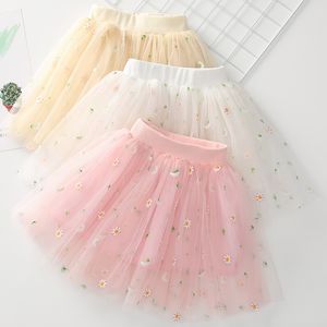 Moda Bambini Ragazze Gonne a rete Principessa Stelle graziose Fluorescenza Fiore Pieghettato Tutu Ricamo Ragazza Pizzo Gonne Abiti da ballo