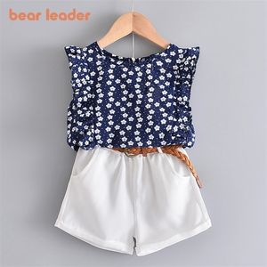 Bear Leader Summer Casual Set per bambini Fiori in chiffon T-shirt blu Pantaloni Abbigliamento per ragazze Set per bambini per 3-7 anni 220326